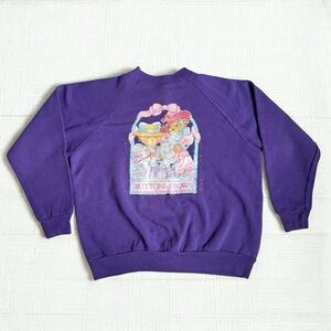 Vintage 90s Hanes Teddy Bear Sweatshirt Puff Paint Rhinestones Handmade Womens M